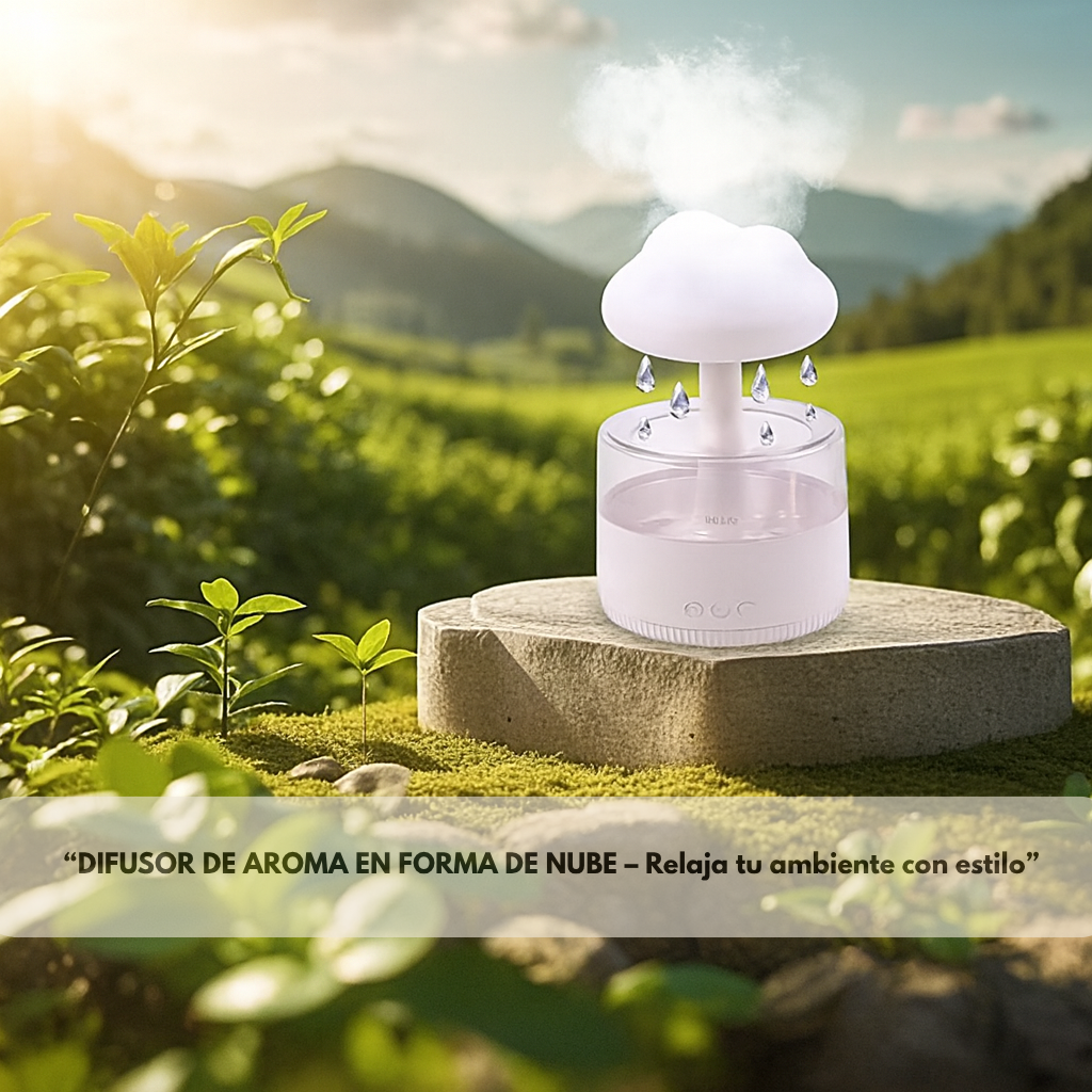 Difusor Nube de Lluvia 7 Colores – Humidificador, Aromaterapia y Luz Ambiente