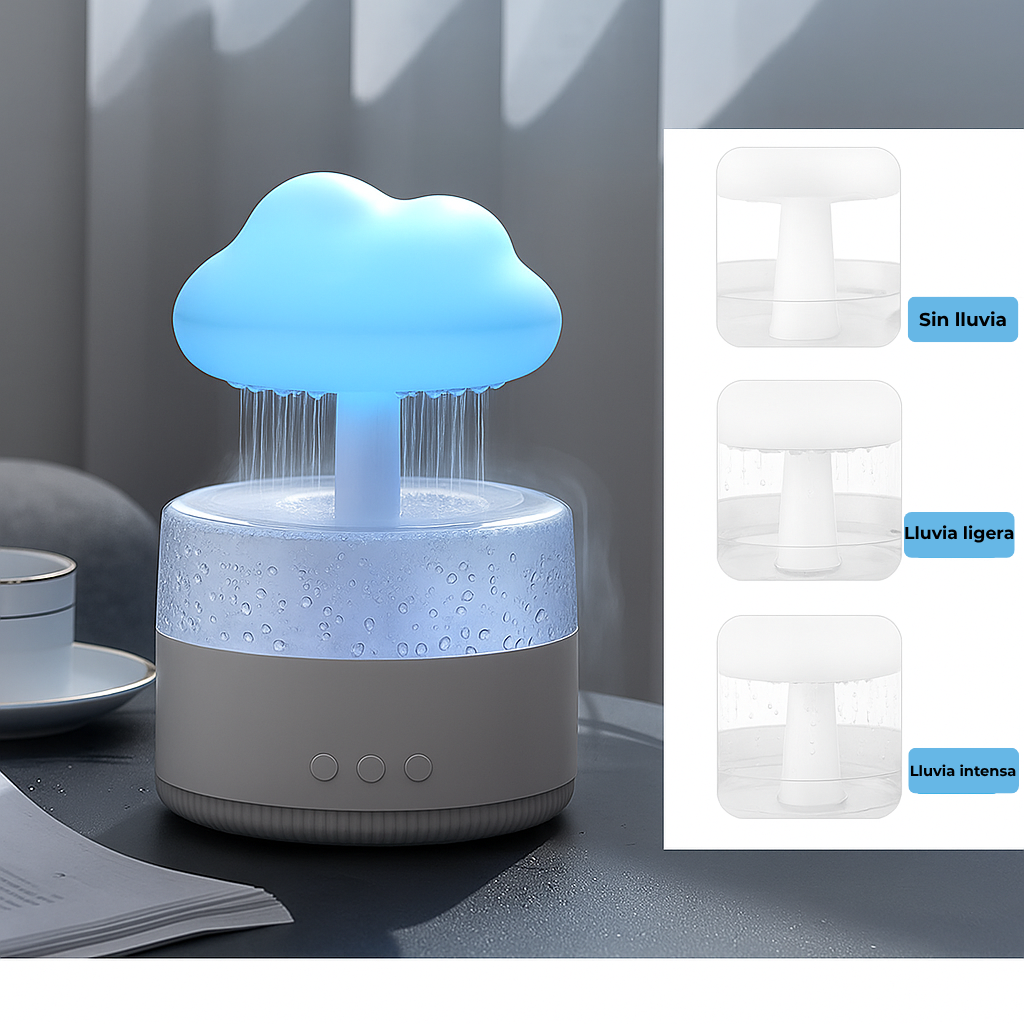 Difusor Nube de Lluvia 7 Colores – Humidificador, Aromaterapia y Luz Ambiente