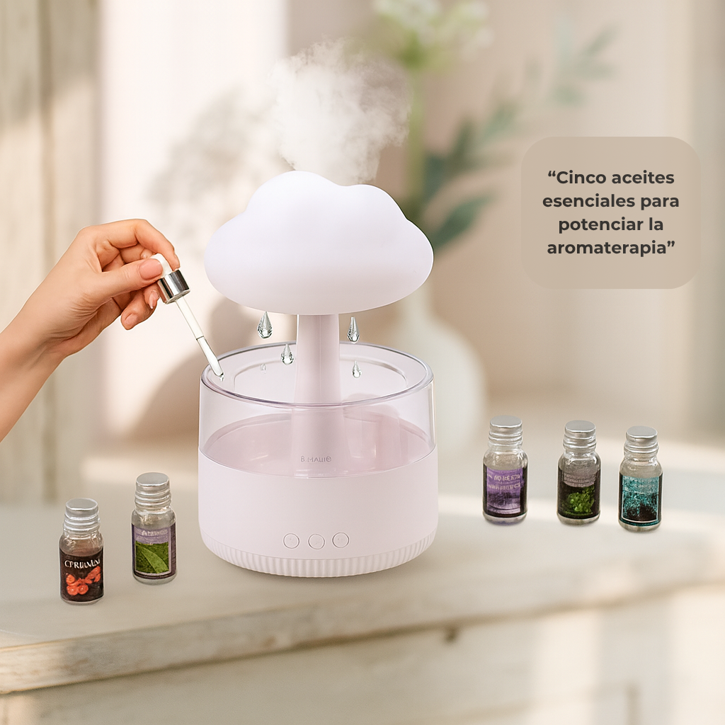 Difusor Nube de Lluvia 7 Colores – Humidificador, Aromaterapia y Luz Ambiente