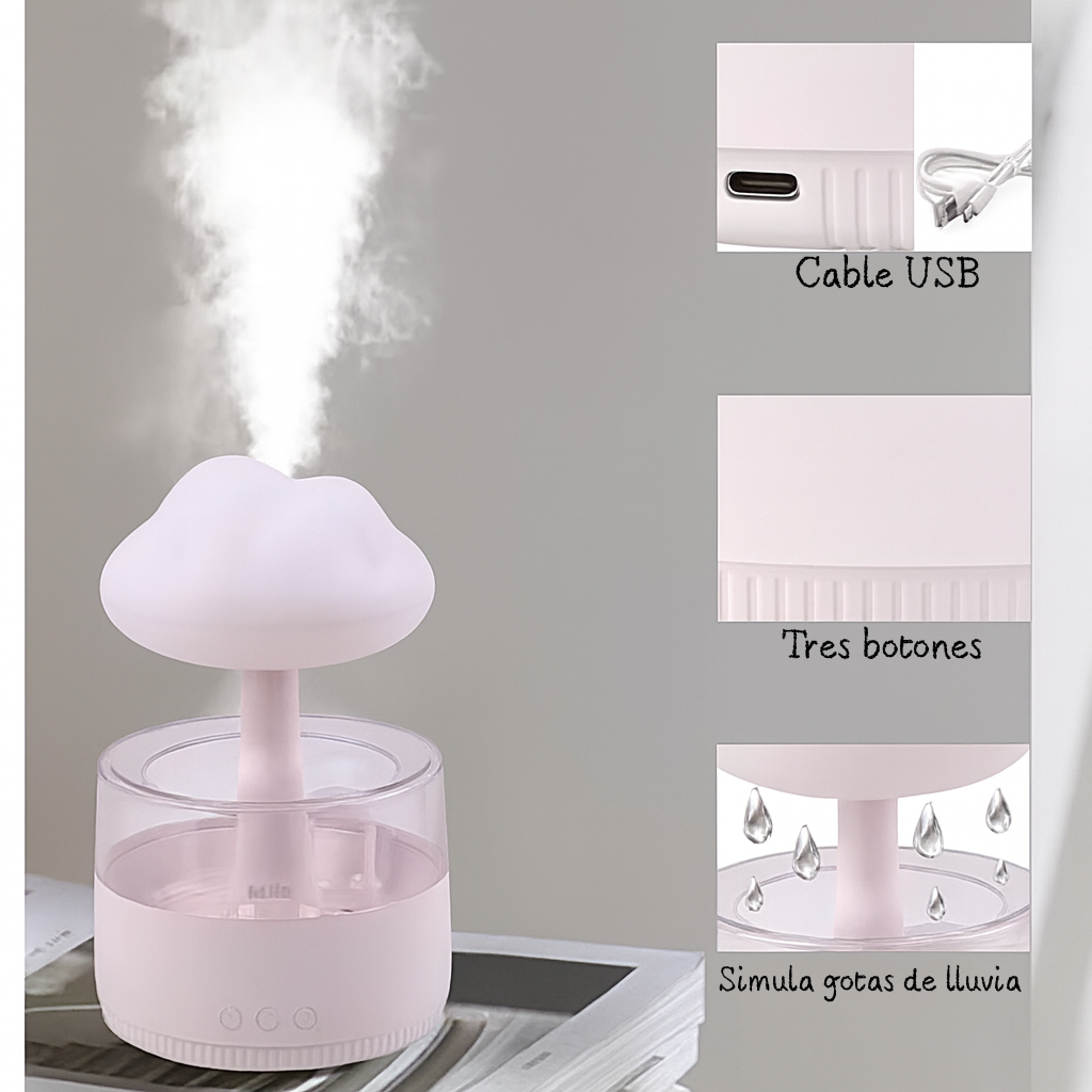 Difusor Nube de Lluvia 7 Colores – Humidificador, Aromaterapia y Luz Ambiente